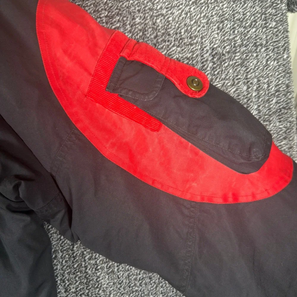 Vintage Weather Breaker Mens XL Black Red Colorblock Hooded Bomber Jacket 1980's